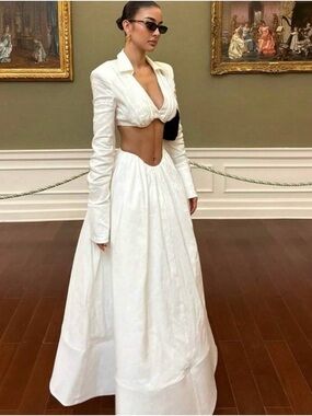 SHEIN White Maxi Skirt and Cropped Jacket Set